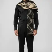 Fular bărbătesc Geometric Elegance cu două fețe, negru și crem, model geometric