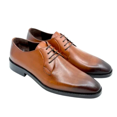 Pantofi eleganți bărbătești maro deschis din piele naturală 100%, talpă cusută interior-exterior  PE97