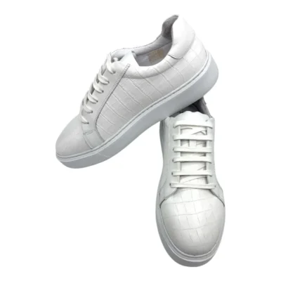 Pantofi casual albi bărbatesti din piele naturală, handmade, cu talpă cusută PC17