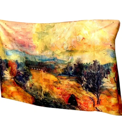 Șal din cașmir cu design artistic în nuanțe crem – eleganță inspirată din pictura în ulei – (SLC304)