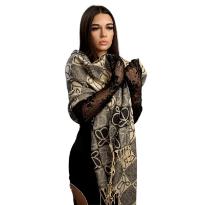 Șal Elegant din Lână și Cașmir – Model SLC215 (Gri/Alb/Negru)