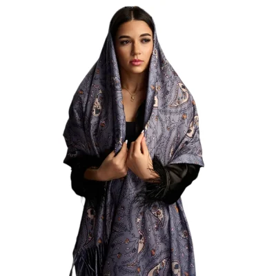 Șal Elegant din Lână și Cașmir – Model SLC232 (Gri/Lila)