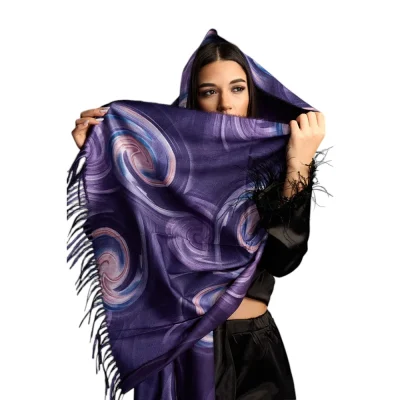 Șal Elegant din Lână și Cașmir – Design Abstract SLC249 (Nuante de Lila,Violet,Roz)