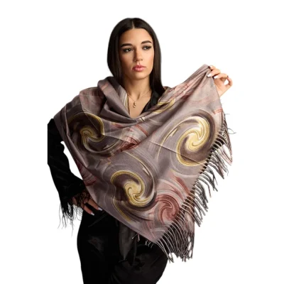 Șal Elegant din Lână și Cașmir – Design Abstract SLC253 (Nuante de Crem,Maro,Bej)