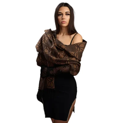 Șal Elegant din Lână și Cașmir – Model SLC214 (Maro/Negru)