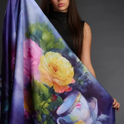 Șal Floral din Cașmir și Lână cu Două Fețe (SLC393)