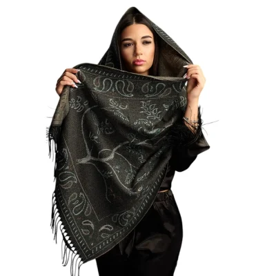 Șal Elegant din Lână și Cașmir – Model SLC260 (Negru cu Verde)
