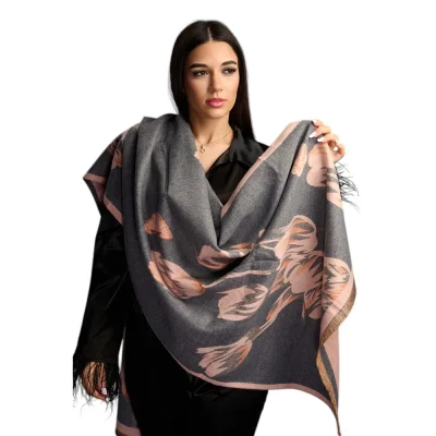 Șal Elegant din Lână și Cașmir – Model Lalele SLC278 (Roz pudra cu Crem)
