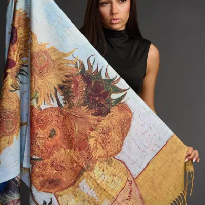 Șal din cașmir și mătase pentru femei – elegant cu design floral crem (SLC317)