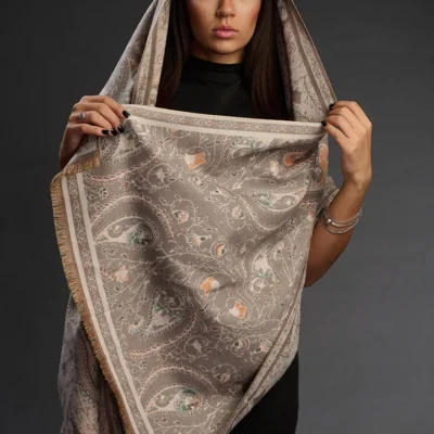 Șal Mirage Nude/Gri, din Cașmir și Lână (SLC376)