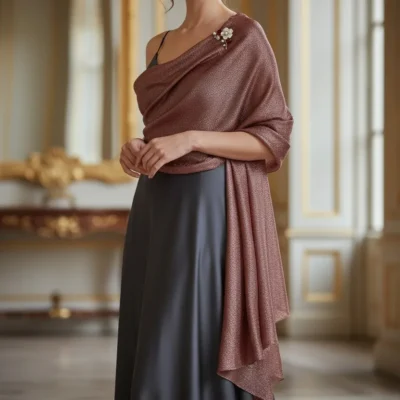 Șal din Mătase 100% Burgundy Sparkle Elegance - EMF146