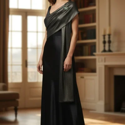 Șal din Mătase 100% Olive Gold Elegance- EMF149